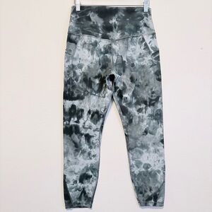 Lululemon High Waist Performance Leggings Tights Green Tie-Dye Print Sz 10